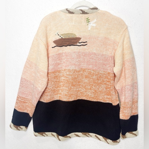STORYBOOK KNITS Meeting With Noah Knit Cardigan Sweater Noah’s Ark Bible Large - Picture 2 of 13